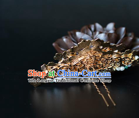 Chinese Traditional Song Dynasty Hair Accessories Hairpins Ancient Princess Golden Palace Hair Crown