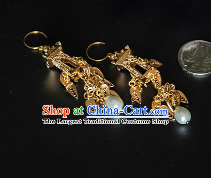China Traditional Ming Dynasty Princess Ear Accessories Ancient Hanfu Golden Palace Lantern Earrings