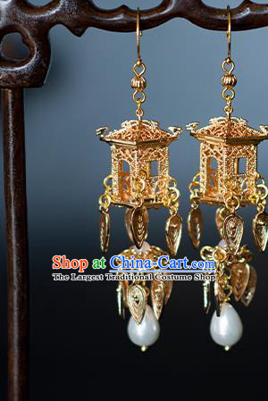 China Traditional Ming Dynasty Princess Ear Accessories Ancient Hanfu Golden Palace Lantern Earrings