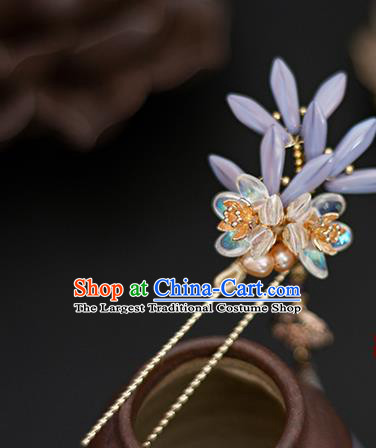 Chinese Traditional Hanfu Hair Accessories Tassel Hairpin Ancient Princess Purple Flowers Hair Stick