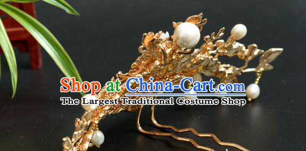 Chinese Traditional Ming Dynasty Hairpin Hanfu Hair Accessories Ancient Palace Princess Golden Hair Crown