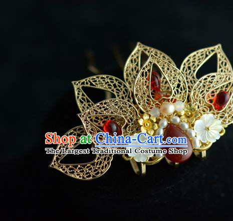 Chinese Traditional Song Dynasty Court Hairpin Hanfu Hair Accessories Ancient Princess Golden Lotus Hair Crown