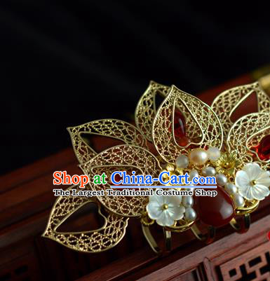 Chinese Traditional Song Dynasty Court Hairpin Hanfu Hair Accessories Ancient Princess Golden Lotus Hair Crown