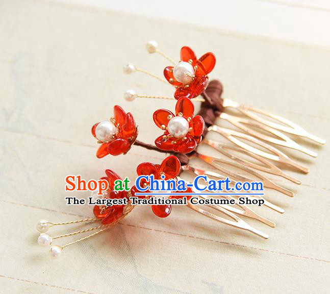 Chinese Traditional Hairpin Hanfu Hair Accessories Ancient Princess Red Plum Hair Comb