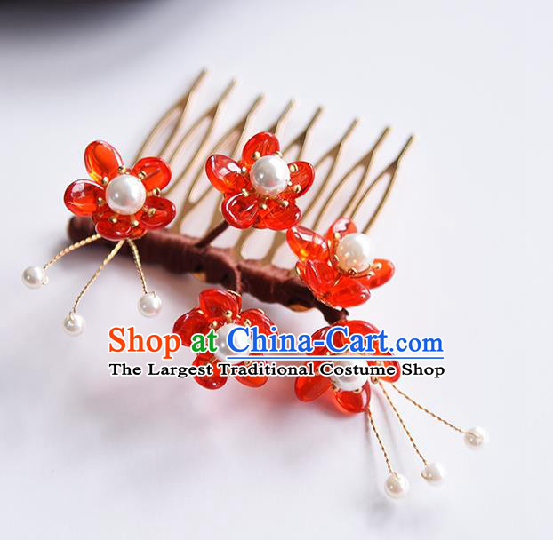 Chinese Traditional Hairpin Hanfu Hair Accessories Ancient Princess Red Plum Hair Comb