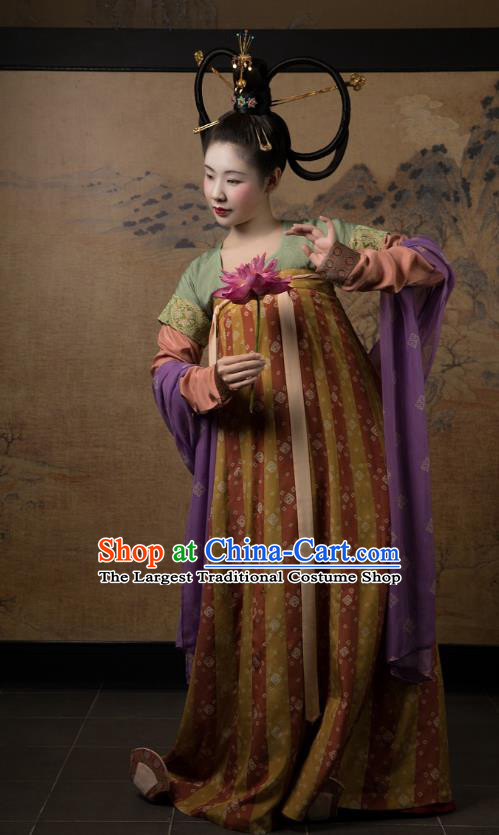 China Ancient Court Lady Hanfu Dress Costumes Traditional Early Tang Dynasty Historical Clothing