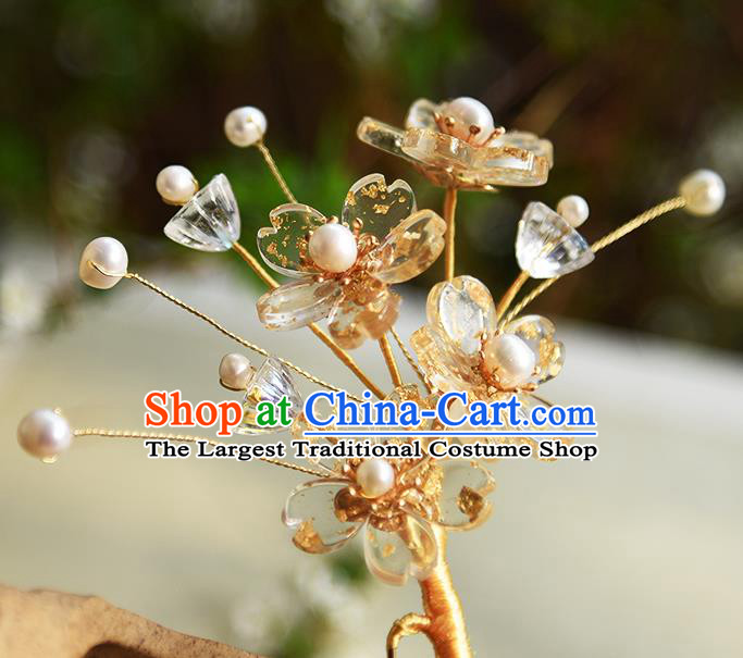Chinese Traditional Hanfu Pearls Hairpin Court Hair Accessories Ancient Palace Lady Sakura Hair Stick