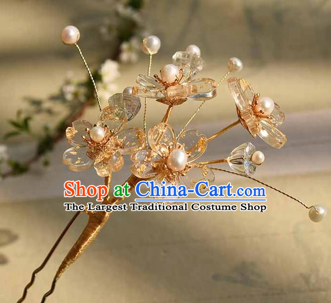 Chinese Traditional Hanfu Pearls Hairpin Court Hair Accessories Ancient Palace Lady Sakura Hair Stick