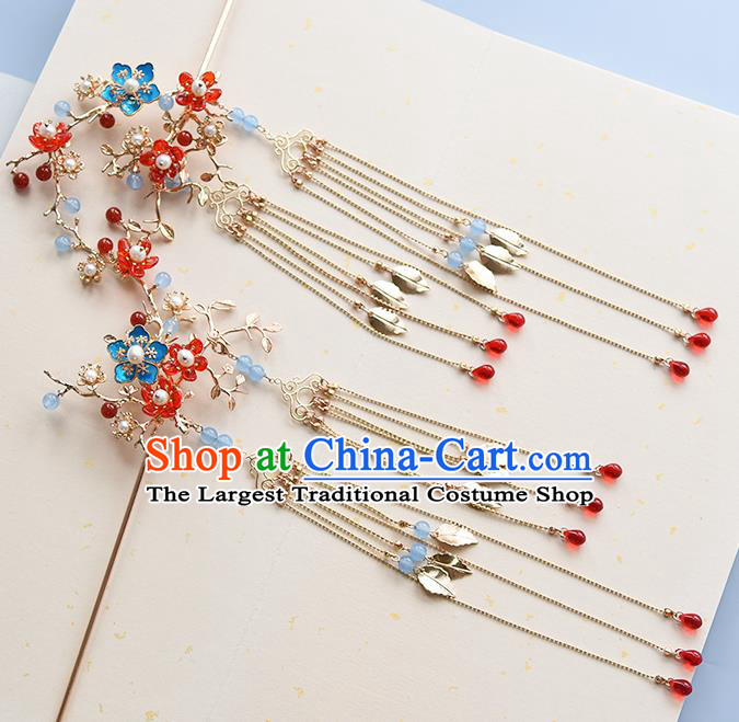 Chinese Traditional Wedding Tassel Hairpin Handmade Hair Accessories Ancient Princess Plum Blossom Hair Stick
