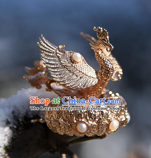 Chinese Traditional Tang Dynasty Hairpin Handmade Hair Accessories Ancient Empress Golden Phoenix Hair Crown