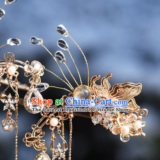 Chinese Traditional Hanfu Tassel Hairpin Handmade Hair Accessories Ancient Princess Crystal Butterfly Hair Claw