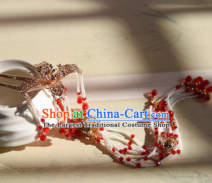 Chinese Traditional Tang Dynasty Tassel Hairpin Handmade Hair Accessories Ancient Empress Golden Hair Stick