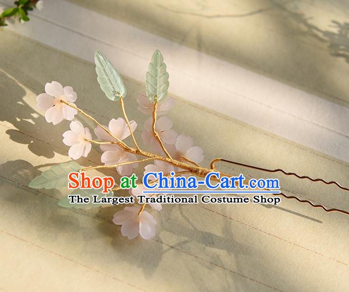 Chinese Traditional Cheongsam Hairpin Hanfu Hair Accessories Ancient Princess Pink Sakura Hair Stick