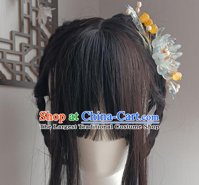 Chinese Hanfu Hair Accessories Traditional Song Dynasty Blue Chrysanthemum Hair Comb Ancient Young Lady Hairpin
