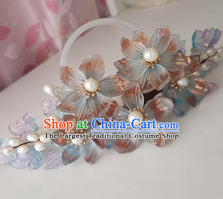 Chinese Ancient Noble Princess Hair Comb Hanfu Hair Accessories Traditional Ming Dynasty Peach Blossom Hair Crown