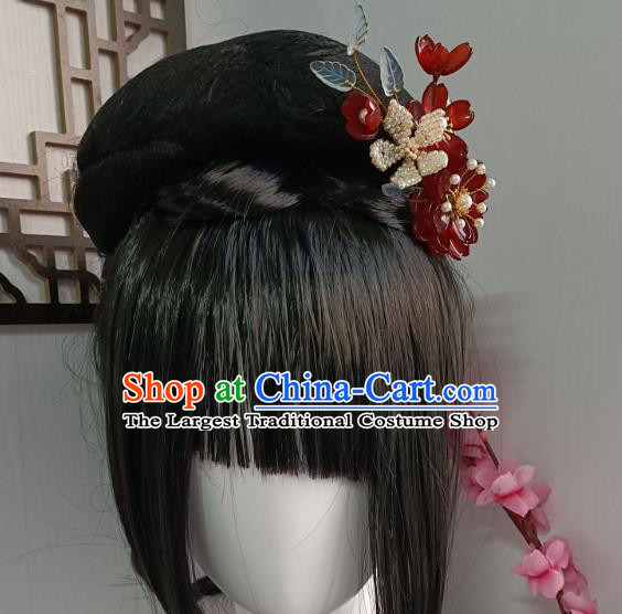 Chinese Ancient Palace Lady Hair Comb Hanfu Hair Accessories Traditional Ming Dynasty Red Peony Hair Stick