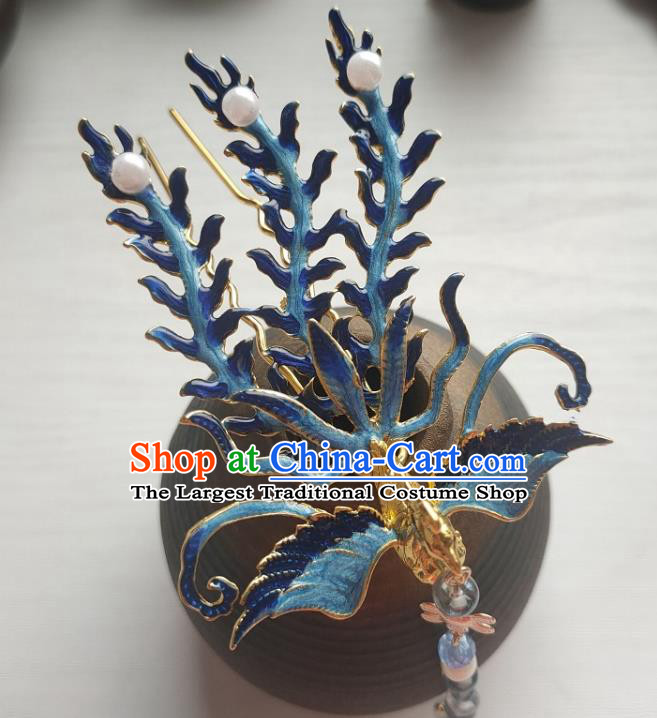 Chinese Ancient Queen Hairpin Hanfu Hair Accessories Traditional Ming Dynasty Enamel Phoenix Hair Crown