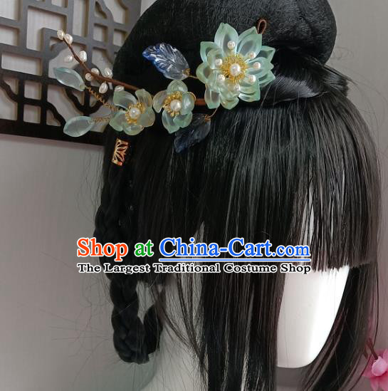 Chinese Ancient Palace Princess Hairpin Hanfu Hair Accessories Traditional Tang Dynasty Green Lotus Hair Comb
