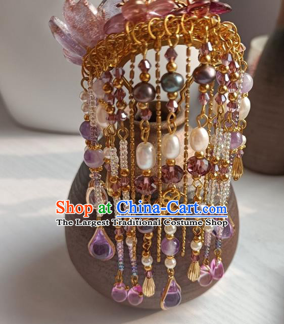 Chinese Ancient Court Lady Amethyst Tassel Hairpin Hanfu Hair Accessories Traditional Ming Dynasty Hair Clip