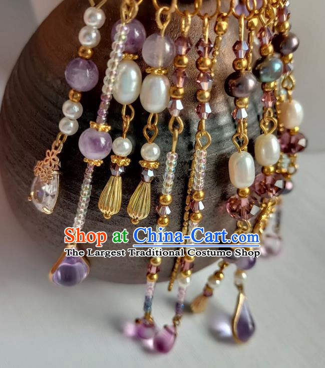 Chinese Ancient Court Lady Amethyst Tassel Hairpin Hanfu Hair Accessories Traditional Ming Dynasty Hair Clip