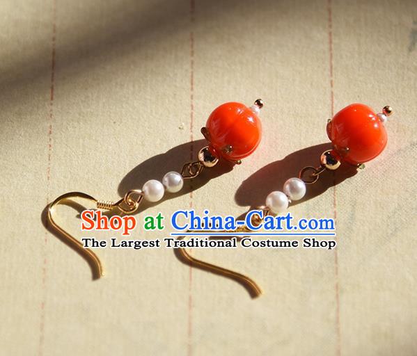 China Handmade Earrings Jewelry Traditional Cheongsam Red Persimmon Ear Accessories
