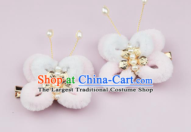 Chinese Ancient Pink Velvet Butterfly Hair Claw Traditional Hanfu Hairpin Handmade Hair Accessories