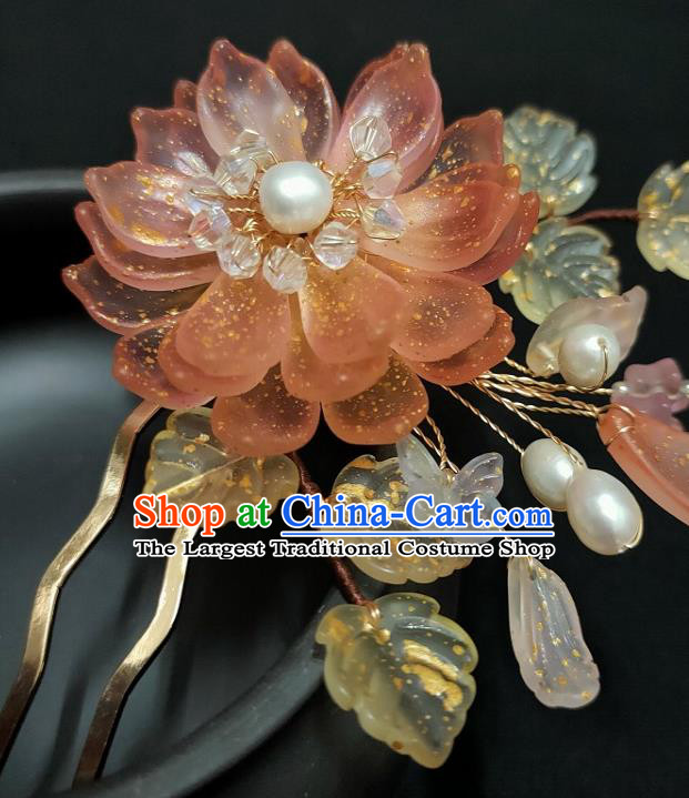 Chinese Ancient Court Woman Orange Epiphyllum Hairpin Hanfu Hair Accessories Traditional Ming Dynasty Princess Hair Stick