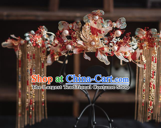 Chinese Traditional Wedding Hair Accessories Classical Xiuhe Suit Tassel Hair Crown Bride Phoenix Coronet