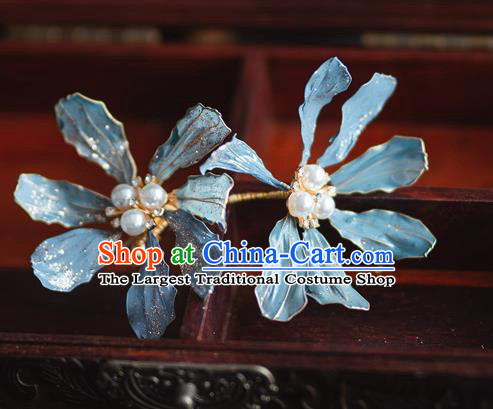 Chinese Bride Blue Flowers Hair Clasp Traditional Wedding Hair Accessories Classical Xiuhe Suit Hair Crown