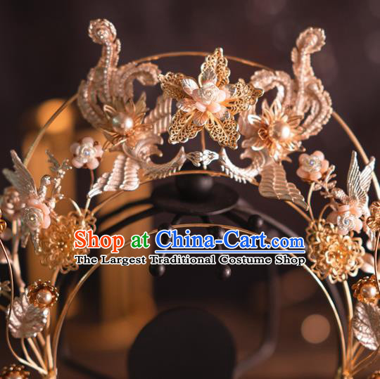 Chinese Bride Tassel Phoenix Coronet Traditional Wedding Hair Accessories Classical Xiuhe Suit Golden Hair Crown