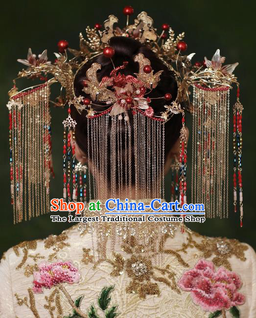 Chinese Bride Luxury Phoenix Coronet Traditional Wedding Hair Accessories Classical Xiuhe Suit Tassel Hair Crown