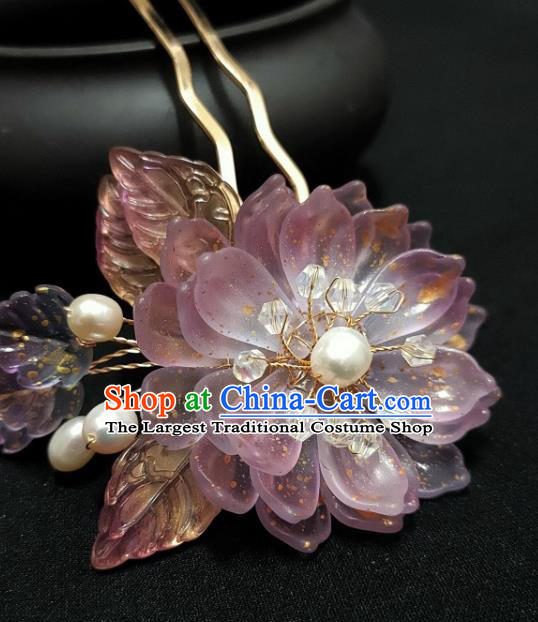 Chinese Ancient Young Lady Hairpin Hanfu Hair Accessories Traditional Ming Dynasty Lilac Epiphyllum Hair Stick