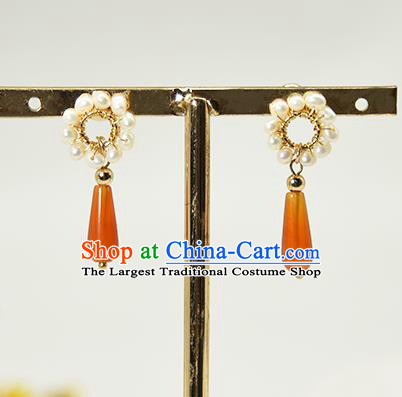 China Handmade Classical Pearls Earrings Jewelry Traditional Cheongsam Agate Ear Accessories