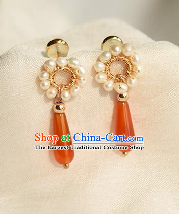 China Handmade Classical Pearls Earrings Jewelry Traditional Cheongsam Agate Ear Accessories
