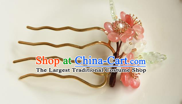 Chinese Ancient Young Beauty Hairpin Traditional Ming Dynasty Pink Plum Blossom Hair Stick
