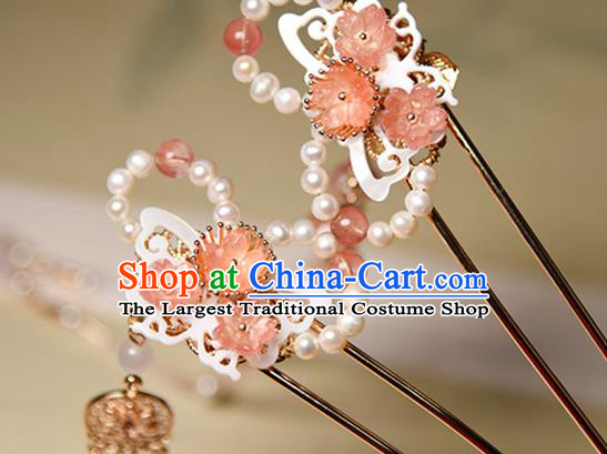 Chinese Ancient Palace Lady Tassel Hairpin Traditional Ming Dynasty Princess Shell Butterfly Hair Stick