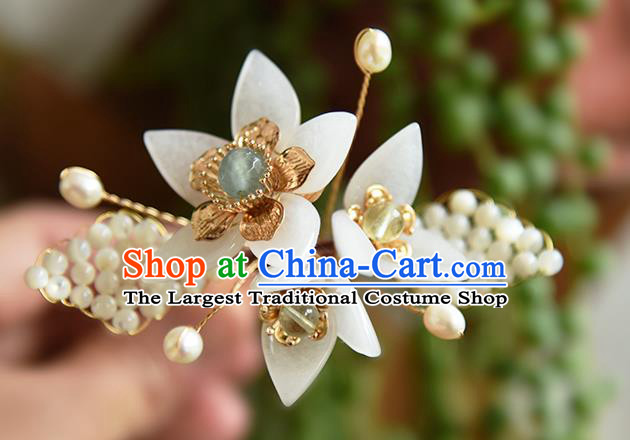 Chinese Ancient Young Lady Hairpin Traditional Ming Dynasty Princess White Flowers Hair Stick