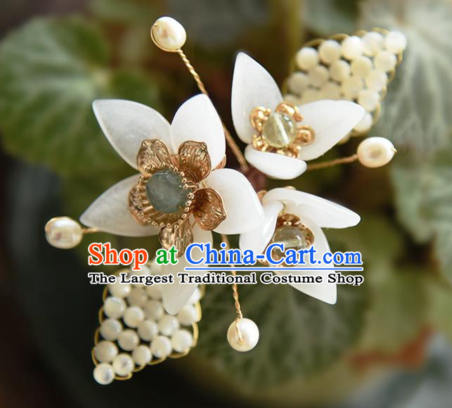 Chinese Ancient Young Lady Hairpin Traditional Ming Dynasty Princess White Flowers Hair Stick