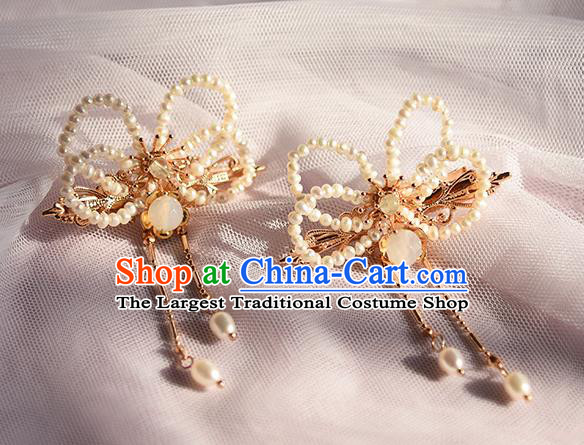 Chinese Ancient Hanfu Tassel Hairpin Traditional Ming Dynasty Princess Pearls Hair Claw