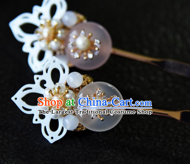 Chinese Traditional Ming Dynasty Shell Lotus Hair Stick Ancient Princess Pearls Hairpin