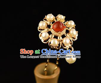 Chinese Handmade Ancient Court Woman Pearls Hairpin Traditional Ming Dynasty Empress Hair Stick