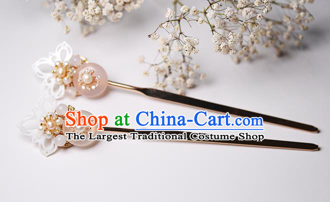 Chinese Traditional Ming Dynasty Shell Lotus Hair Stick Ancient Princess Pearls Hairpin