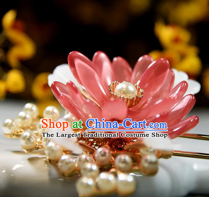 Chinese Traditional Song Dynasty Palace Lady Hair Stick Ancient Princess Red Chrysanthemum Hairpin