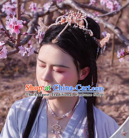 Chinese Traditional Tang Dynasty Empress Hair Accessories Ancient Queen Phoenix Hair Crown and Tassel Hairpins