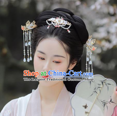 Chinese Traditional Ming Dynasty Palace Lady Shell Swallow Hair Stick Ancient Princess Pearls Tassel Hairpin