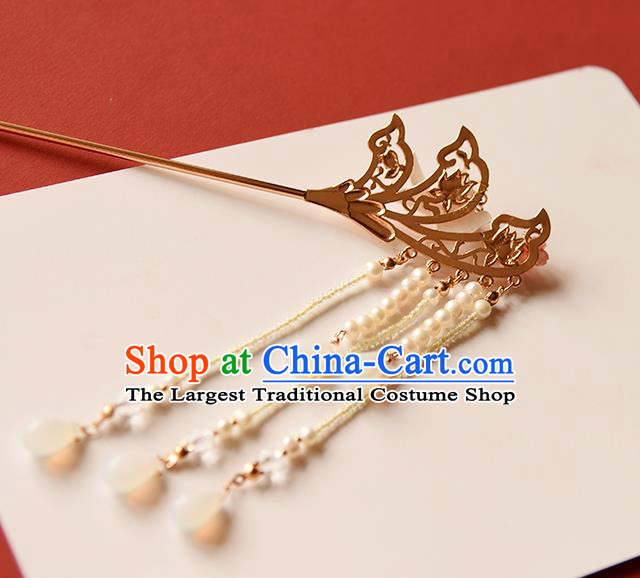 Chinese Traditional Ming Dynasty Palace Lady Shell Swallow Hair Stick Ancient Princess Pearls Tassel Hairpin