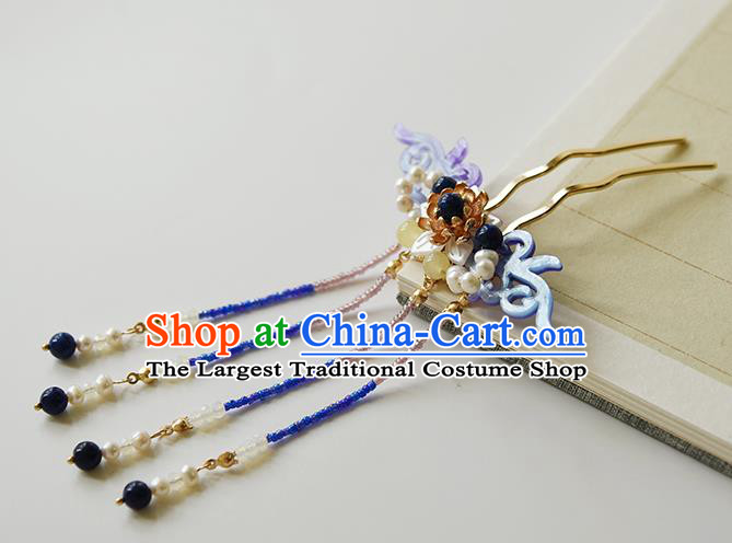Chinese Traditional Hanfu Purple Shell Hair Comb Ancient Fairy Princess Beads Tassel Hairpin