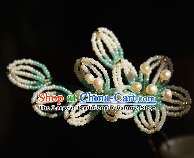 Chinese Ancient Princess Beads Flower Hairpin Traditional Song Dynasty Peach Blossom Hair Stick