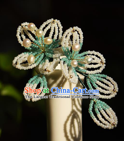 Chinese Ancient Princess Beads Flower Hairpin Traditional Song Dynasty Peach Blossom Hair Stick