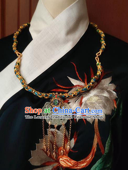 China Classical Cloisonne Necklace Traditional Ming Dynasty Empress Jade Necklet Accessories